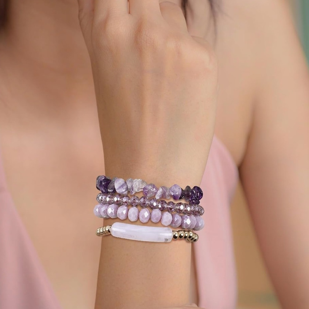 Purple and Pink Beaded Bracelet Set - Picture 3 of 3